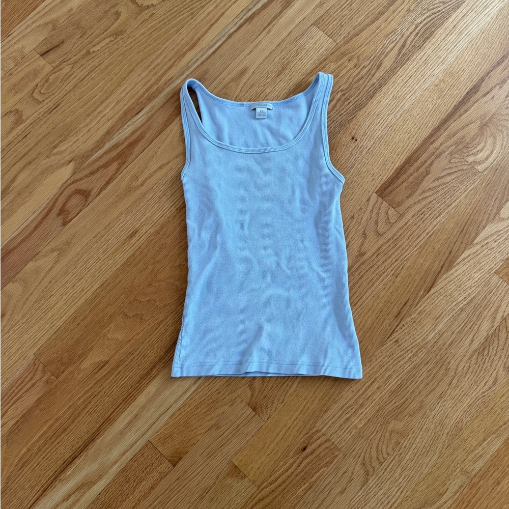 Light blue tank top ribbed halogen cute top